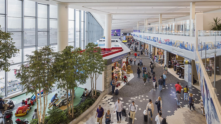 View of people walking through LaGuardia's Terminal B Eastern Concourse