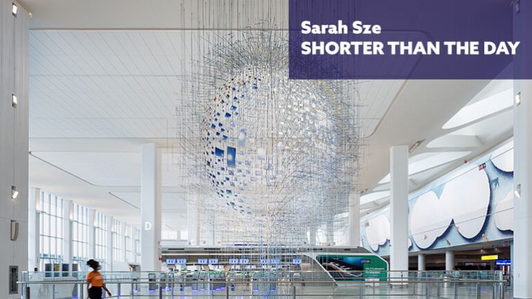 Sara Sze's "Shorter than the Day" art installation in LaGuardia's Terminal B Departures Hall